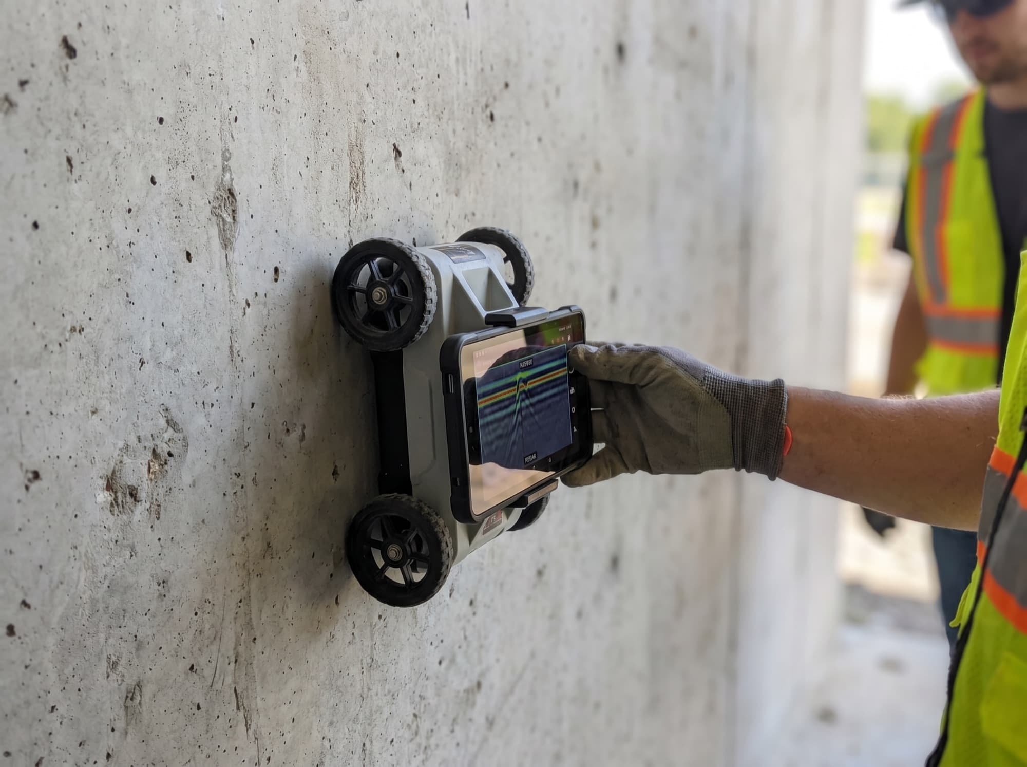 Ground-penetrating radar scanning concrete for reinforcement