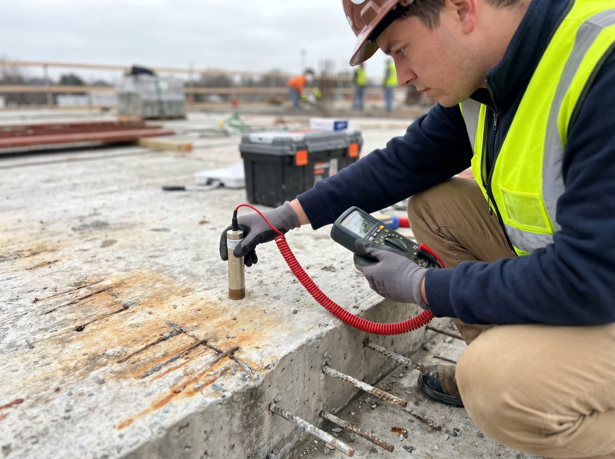 Half-cell potential corrosion test on a concrete slab